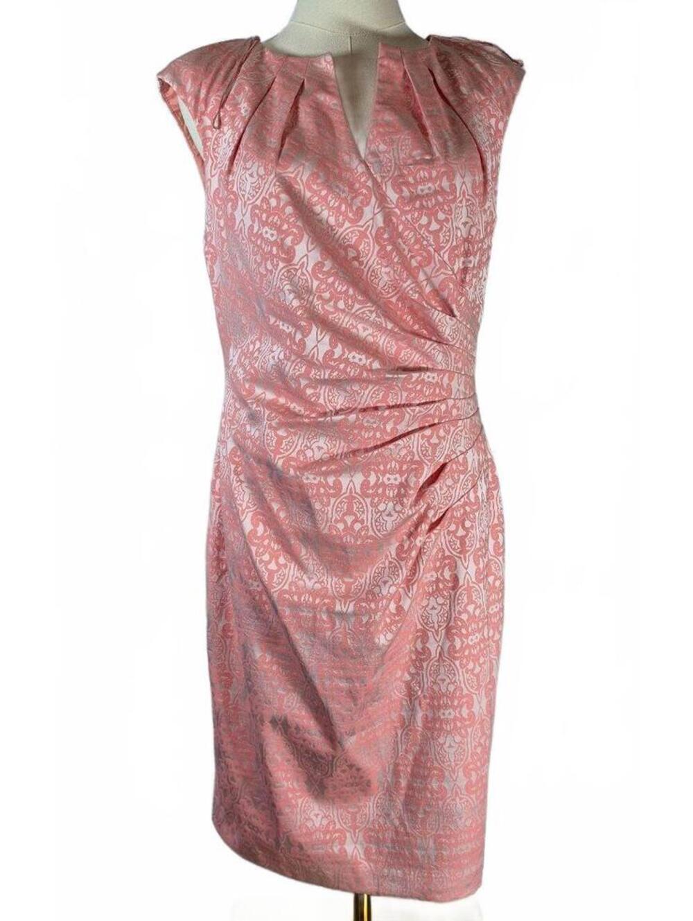 Adrianna Papell 10P Coral Pink Ruched Sheath Dress Petite